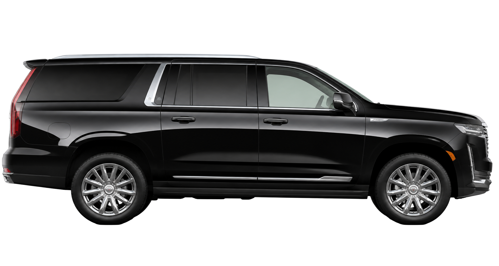 Black luxury SUV in side profile beginning the journey